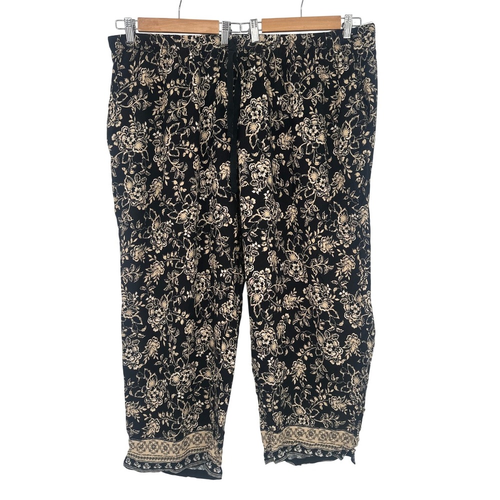 Coldwater Creek Pants Womens 3X Black Floral Wide Leg Boho Palazzo Flowy Resort
